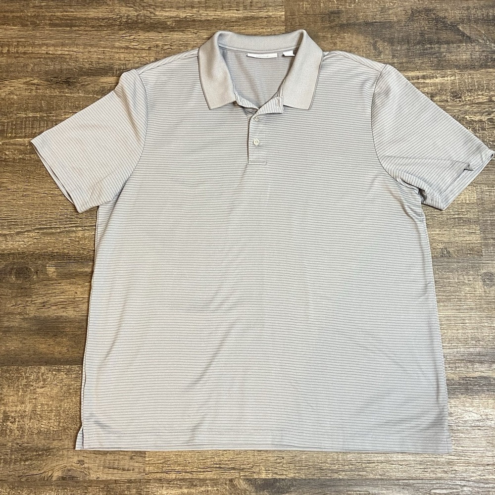 Perry Ellis Polo Shirt Mens L Striped Performed Golfcore Office Wear Neutral